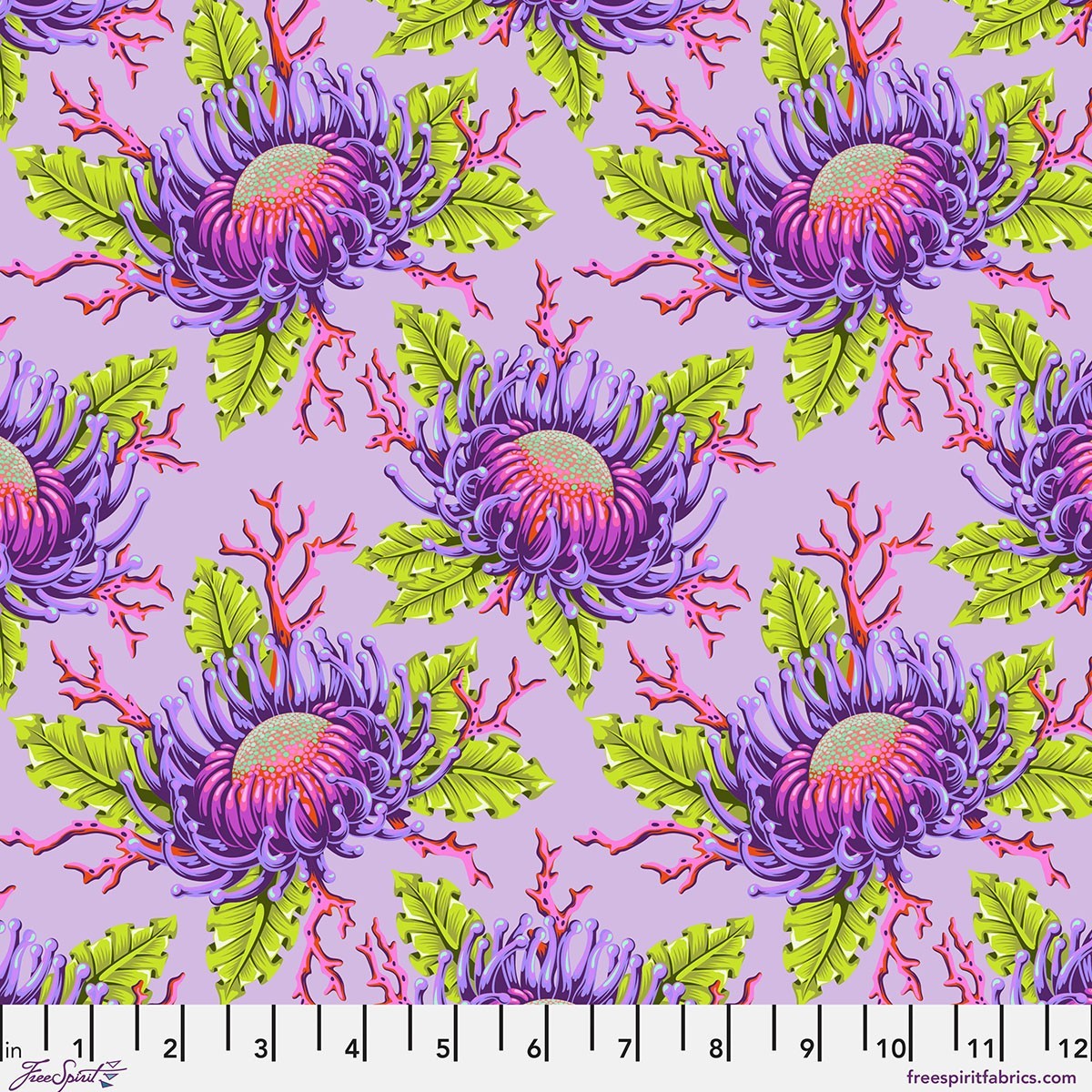 5 Fat Quarter Bundle Tula Pink Floral Reef Ultraviolet/Delphine Colorway Cotton