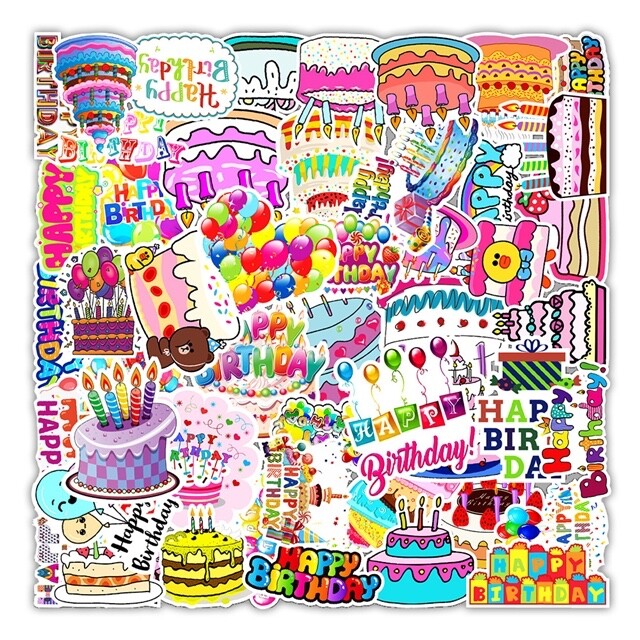 Happy Birthday Sticker Packs Water Resistant Laptop Decal Cup Cake Candles