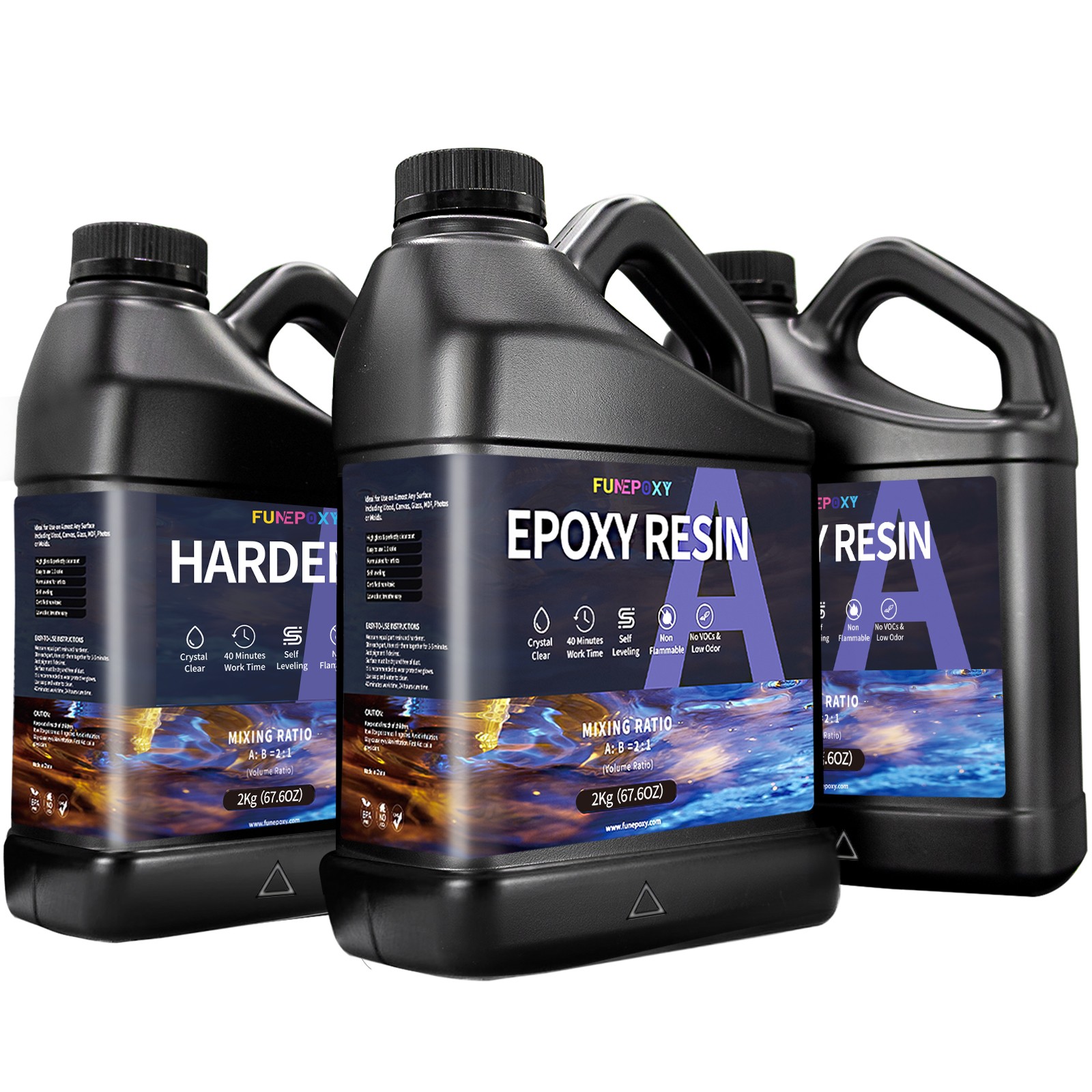FUNEPOXY Epoxy resin set 2:1 Crystal-35OZ/60OZ/118OZ/1.8 Gallon/3.5 Gallon Kits