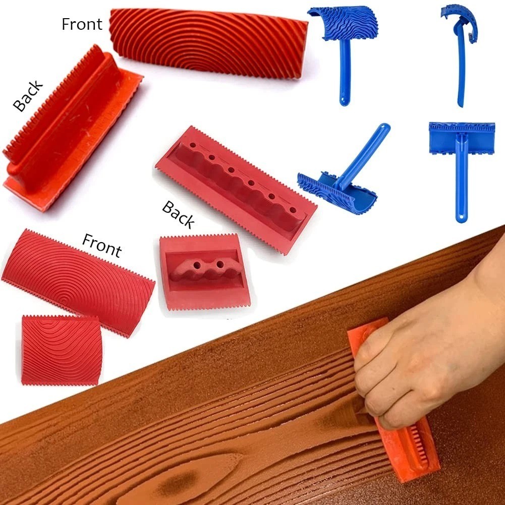 6PCS Wood Grain Painting Tool Set Faux Wood Graining Roller Rubber DIY Kit