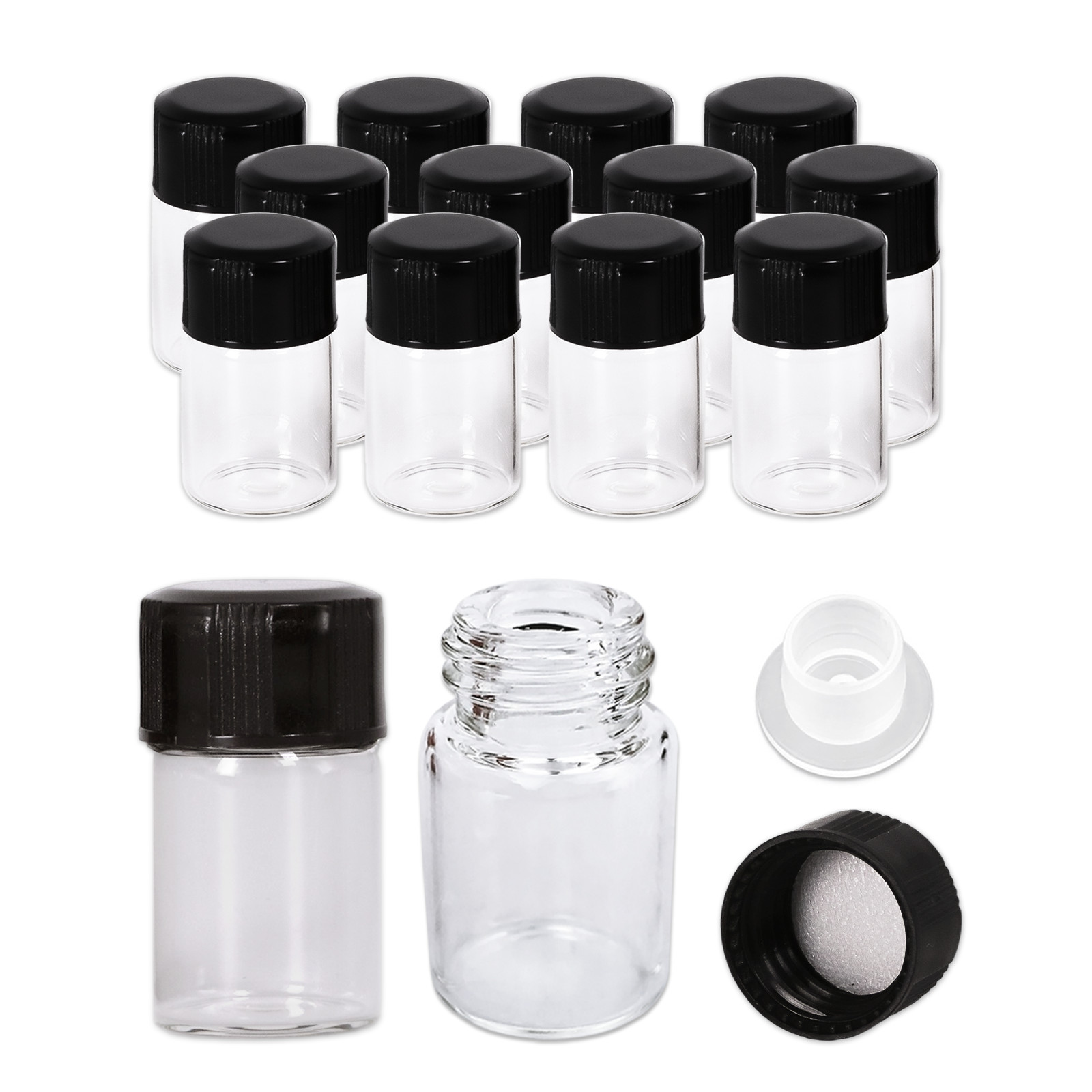 12 Pieces 2ML Clear Essential Oil Small Sample Glass Vials Bottles Containers