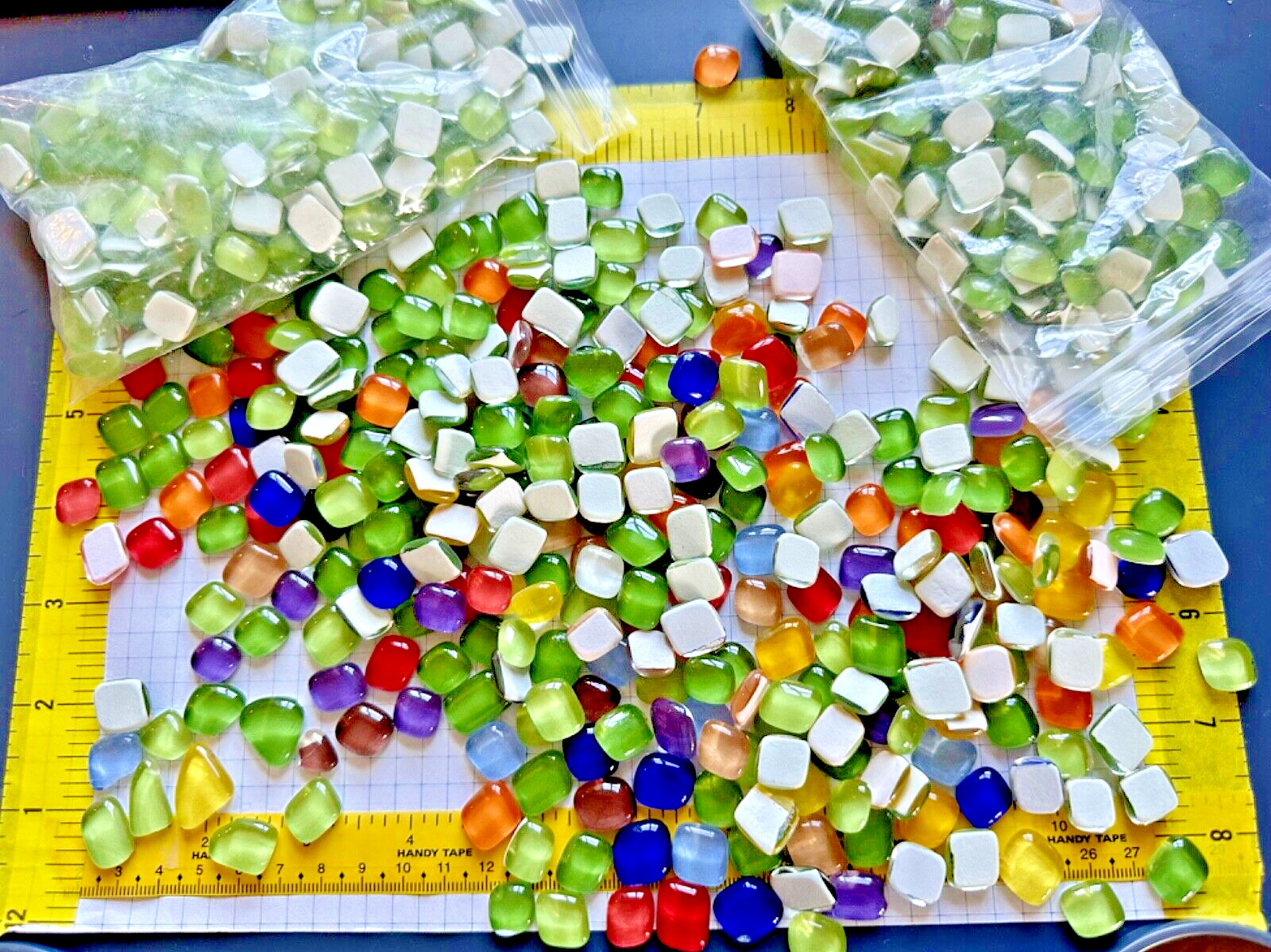 Tiles, Mosaic, GLASS, PEBBLES,2.32 lbs, irregular shaped, Multi color, HUGE LOT