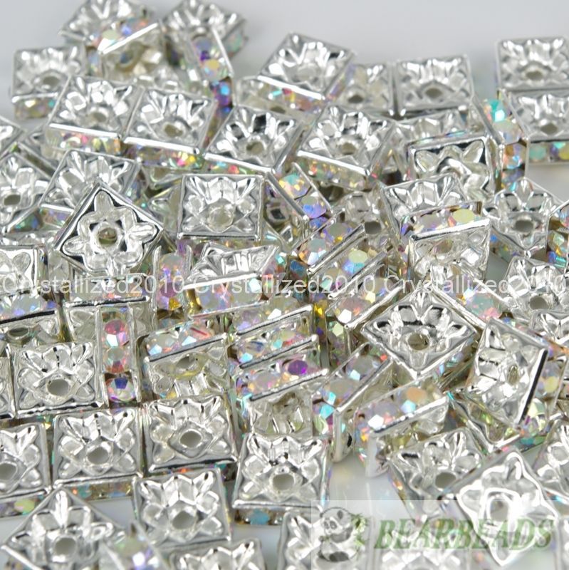 100pcs Top Czech Crystal Rhinestones Squaredelle Spacer Beads 5mm 6mm 8mm 10mm