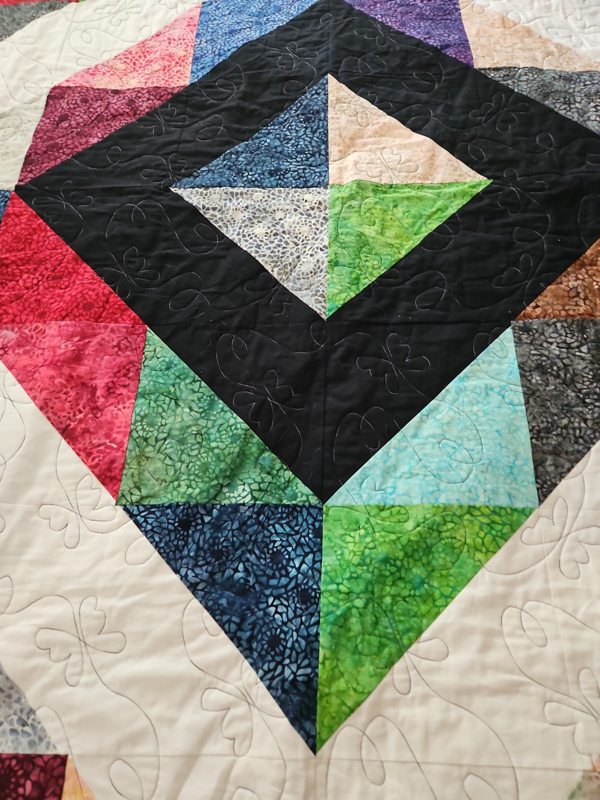Handmade Modern Batik Patchwork Quilt Multicolor 90″ X 72″ Wonderful Condition