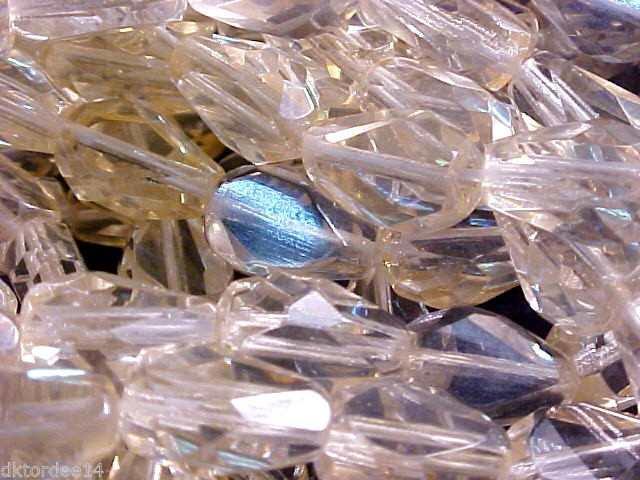 vtg 250 PALE TOPAZ FLAT F POLISHED DROP GLASS BEADS 10x7mm #050115l LL