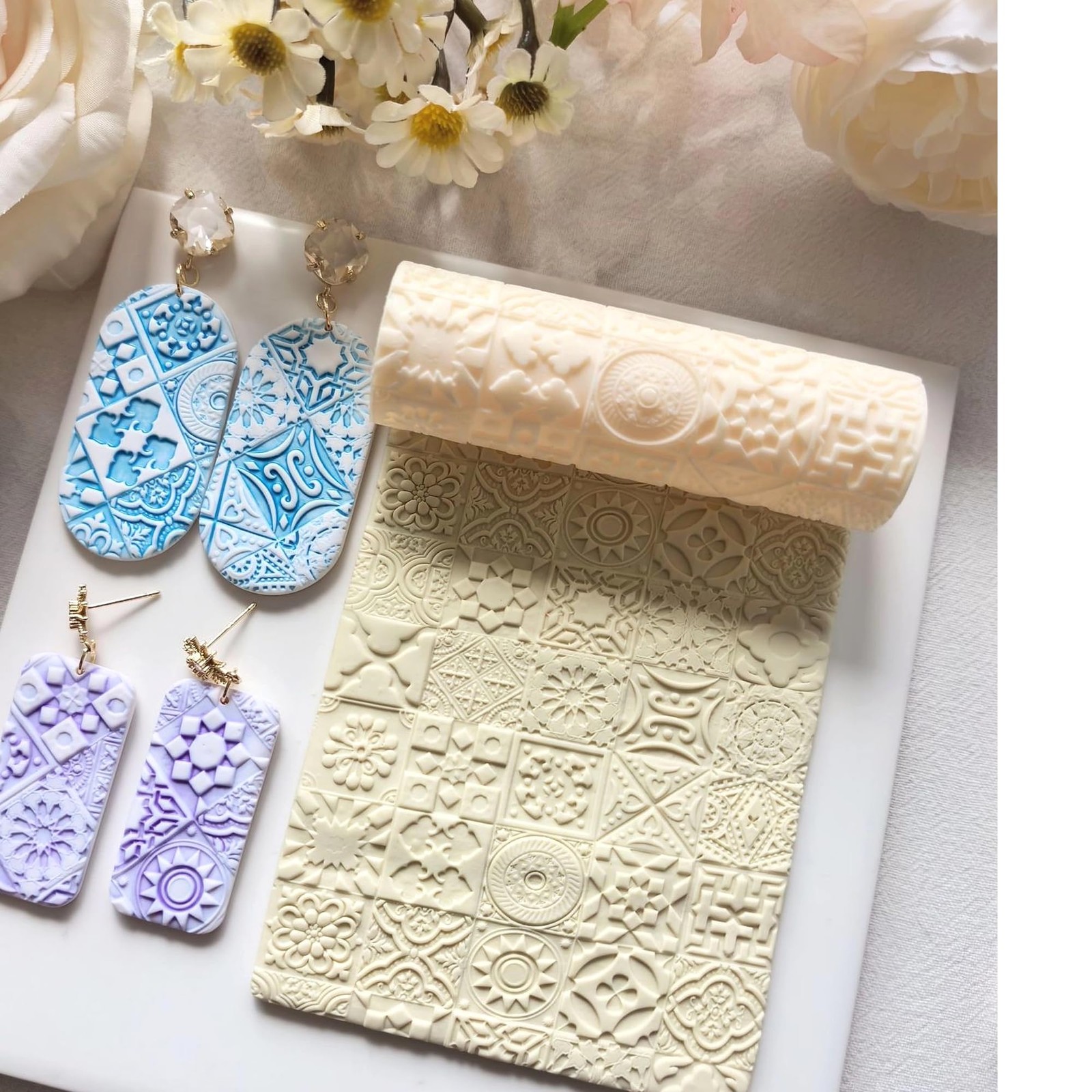 Polymer Clay Texture Roller Work with Polymer Clay Cutters for DIY Earrings J…