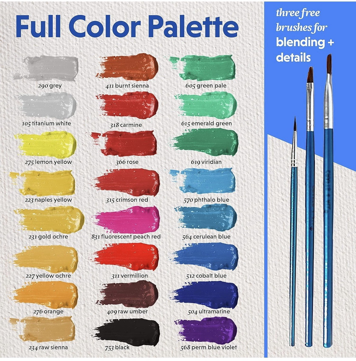 Acrylic Paint Set for Adults and Kids -24 Pack of 12Ml Paints with 3 Art Brushes