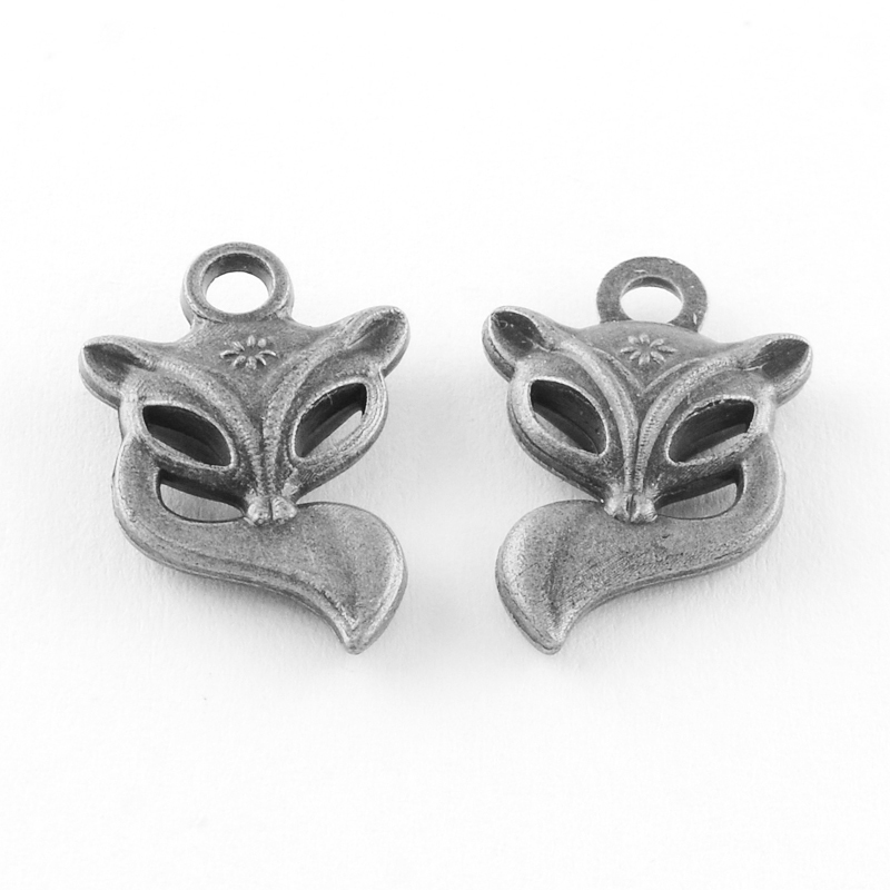 Fox Charms Antiqued Silver Animal Pendants Forest Jewelry Making Supplies 4pcs