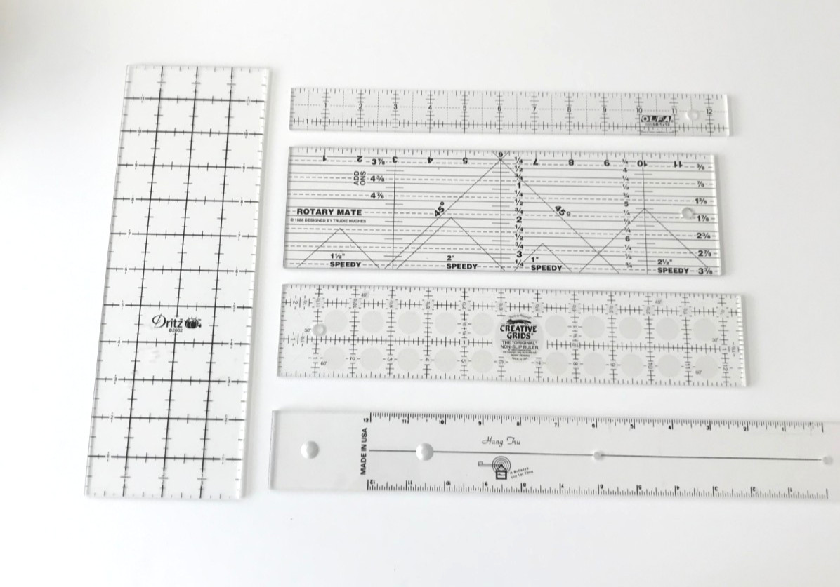 LOT of 5 Quilting Rulers OLFA, Dritz, Hang Tree Creative Grids, Rotary Mate
