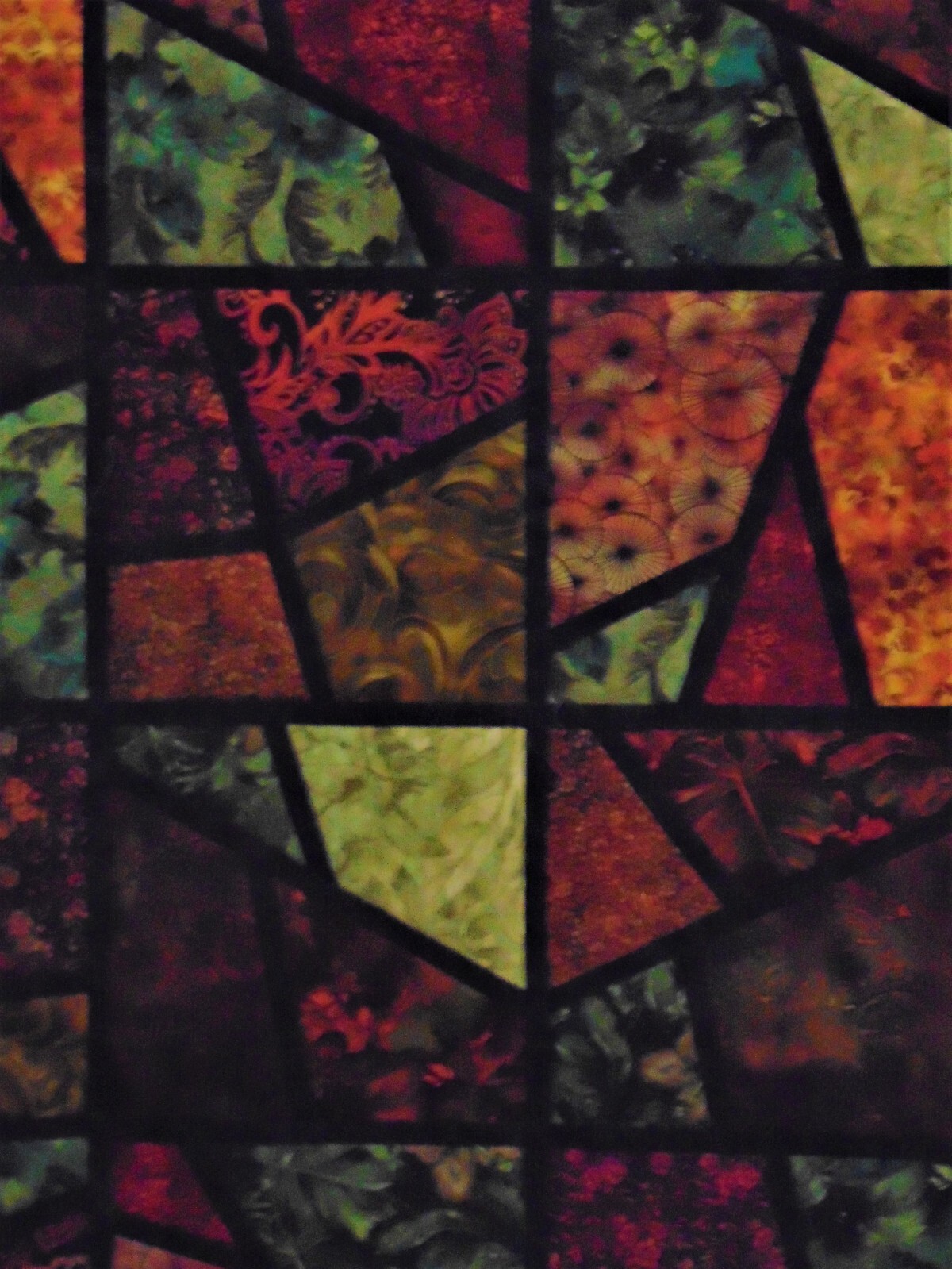 A Bright & Bold Mosaic Pattern Quilt Top by Jordan Fabrics- (70 x 80 approx)