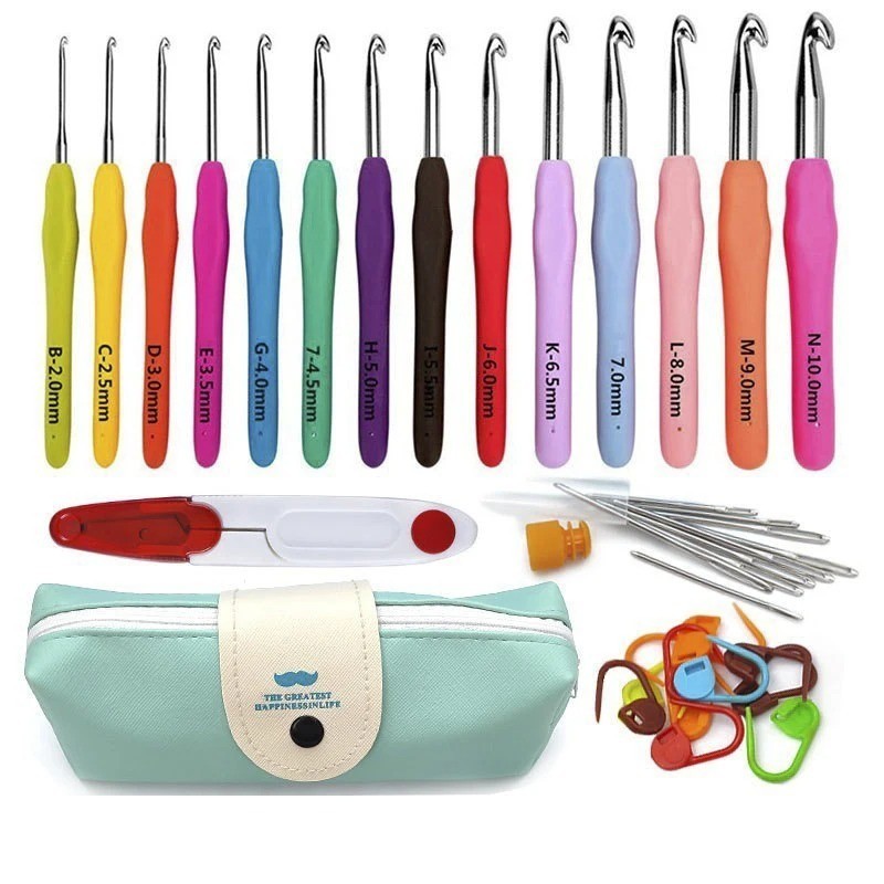 Crochet Hooks Set Steel Pastel 17 Styles Ergonomic Easy Grip Bright