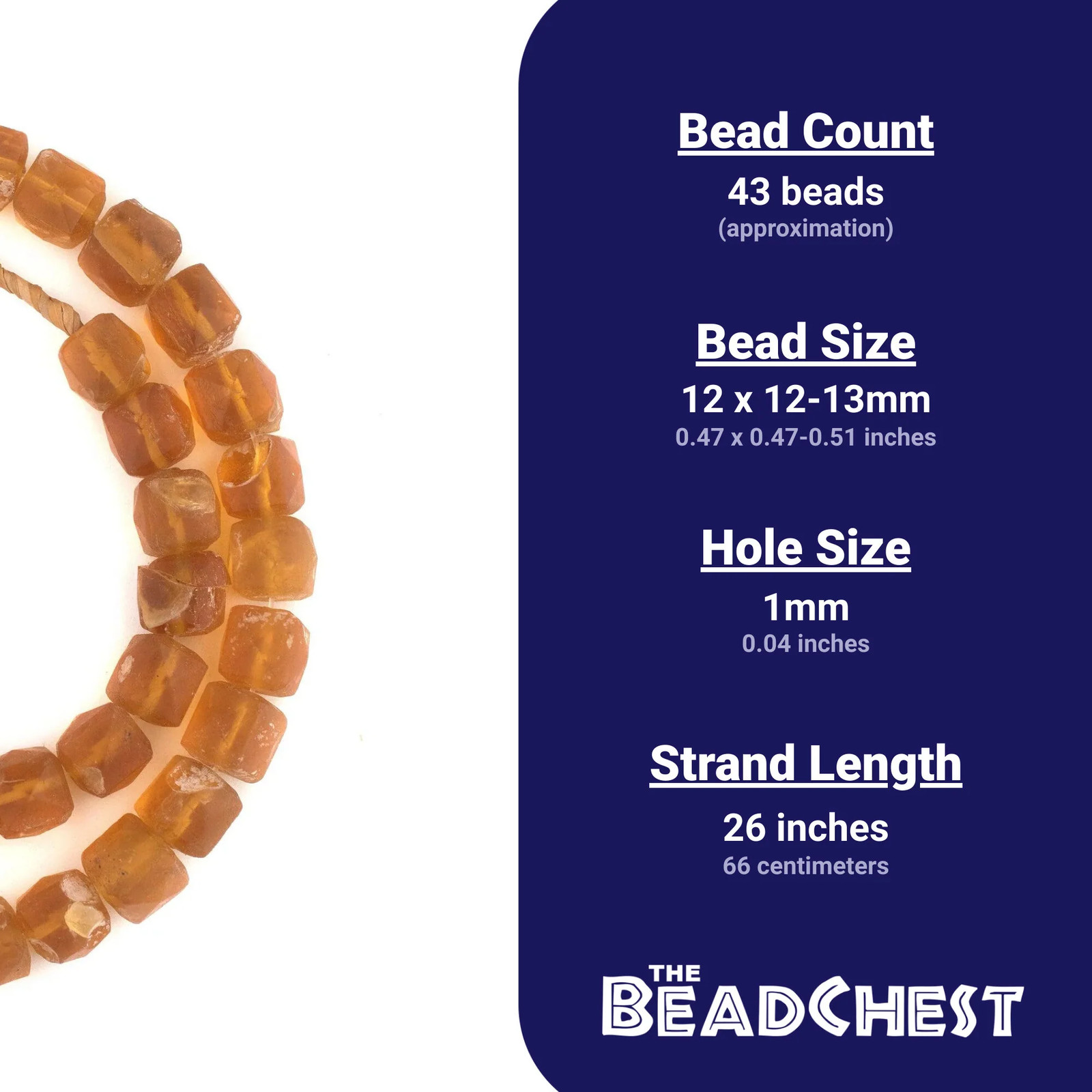 Old Amber Vaseline Cube Trade Beads #10504 13mm Nigeria African Orange Glass