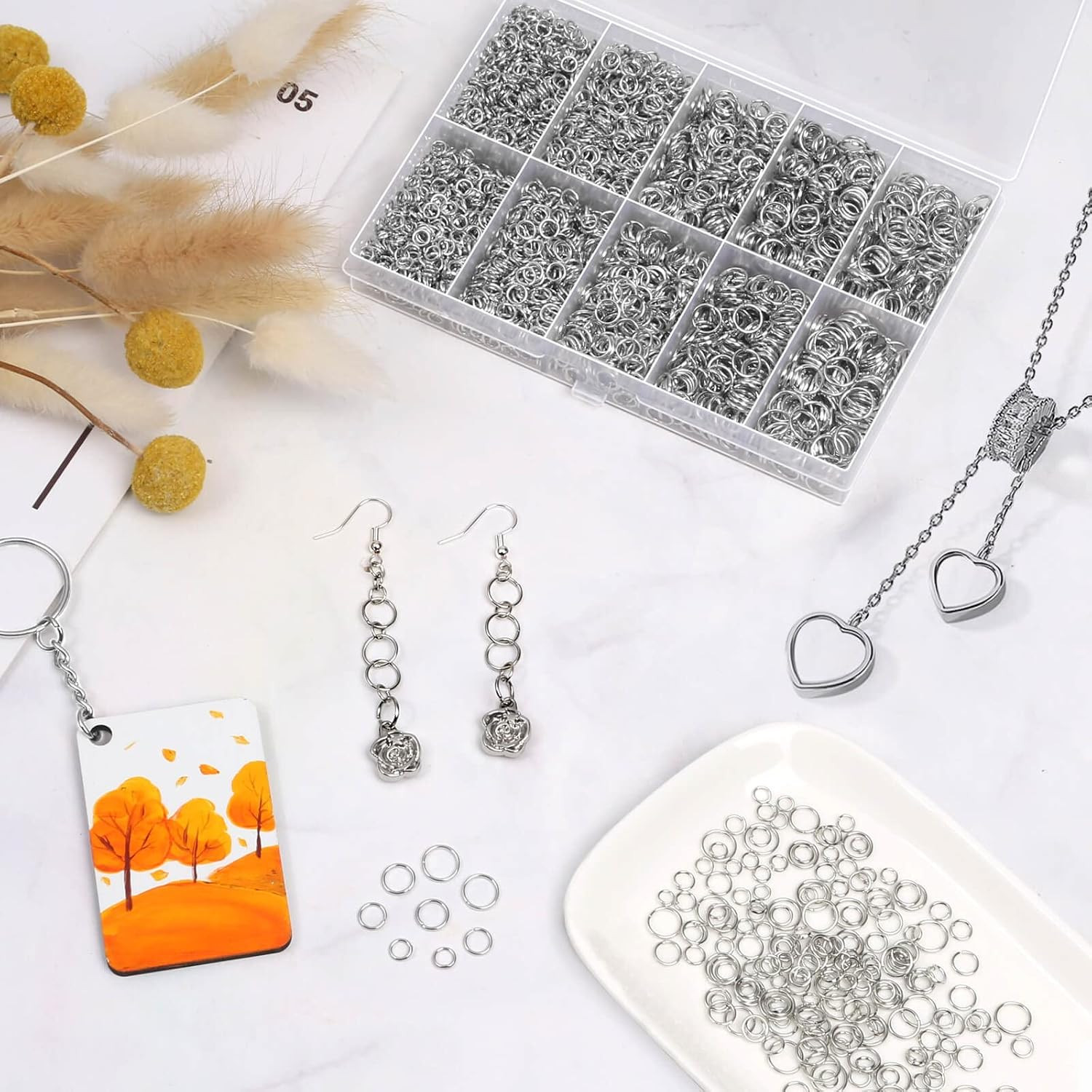 4600PCS Silver Jump Rings w Open/Close Tools for Jewelry Making Assorted Sizes