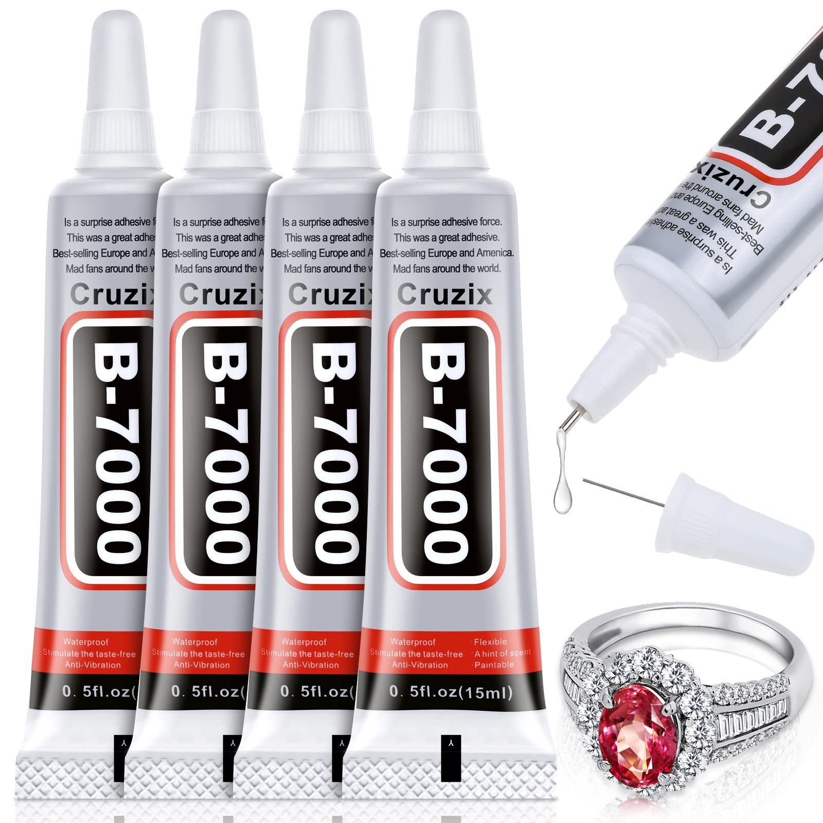 4-Pack B-7000 Clear High-Viscosity Adhesive Glue for Jewelry & Crafts (4 x 15ml)
