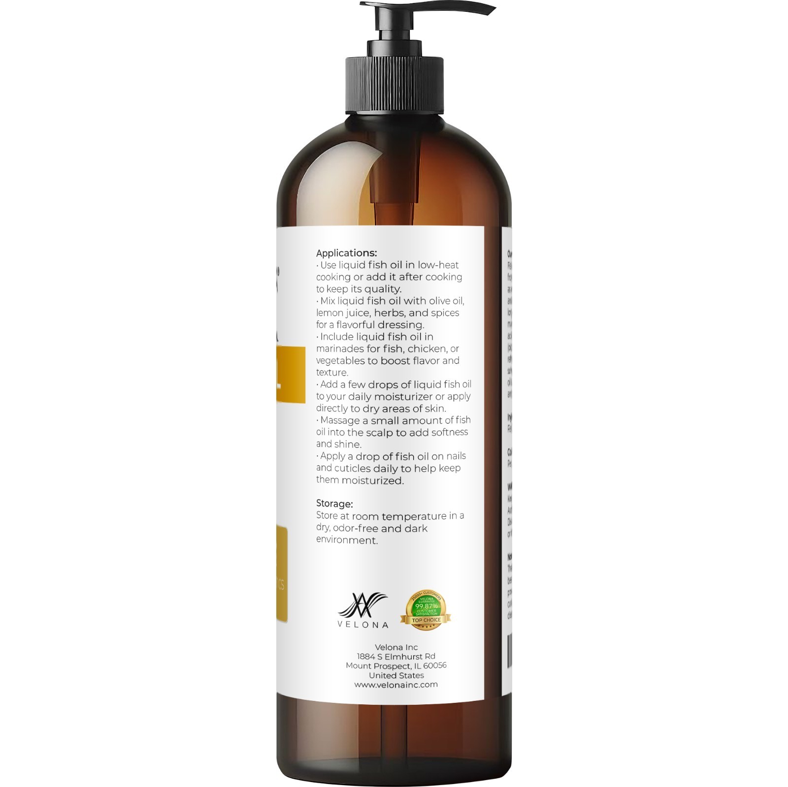 Fish Omega-3 Oil by Velona – 2oz-7lb Pure Refined Cold pressed Vitamin E, D