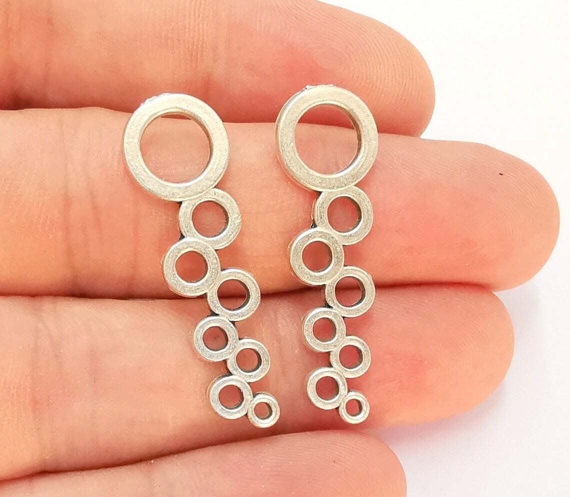 5 Circle Hoops Dangle Antique Silver Plated Charms (36x11mm) G22518