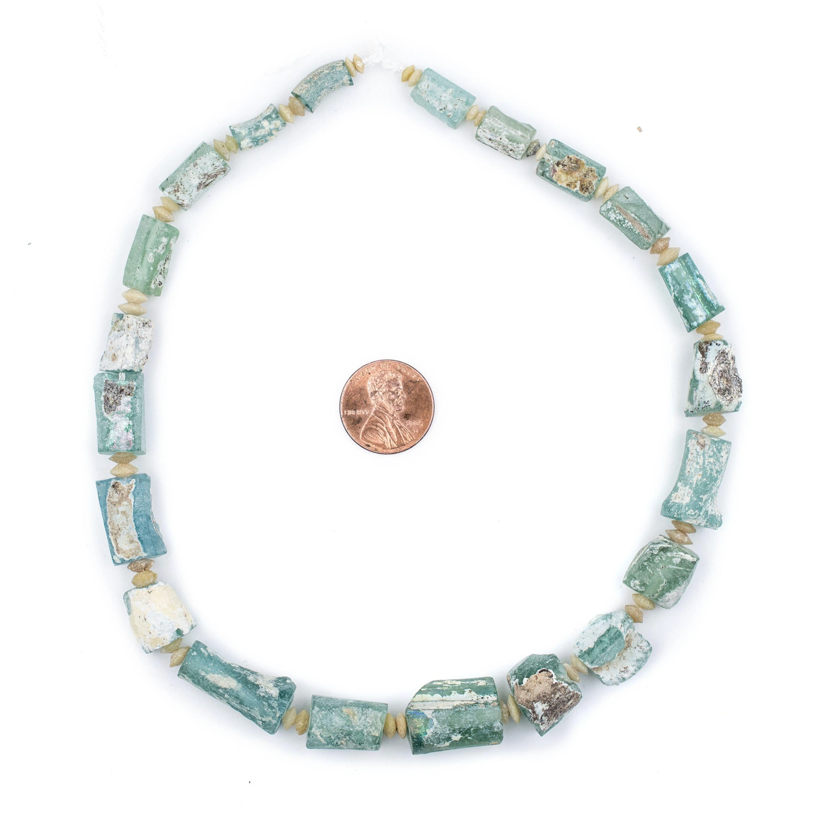 Rectangular Ancient Roman Glass Beads Pastel Colors 11mm Afghanistan Blue