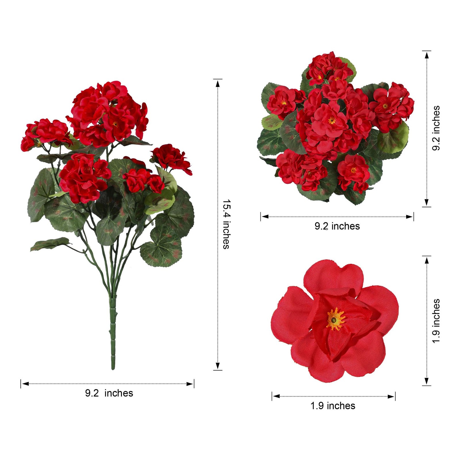 Artificial Geraniums Fake 3 inches (D) x 4.5 (W) x 9 (H), 6 Red