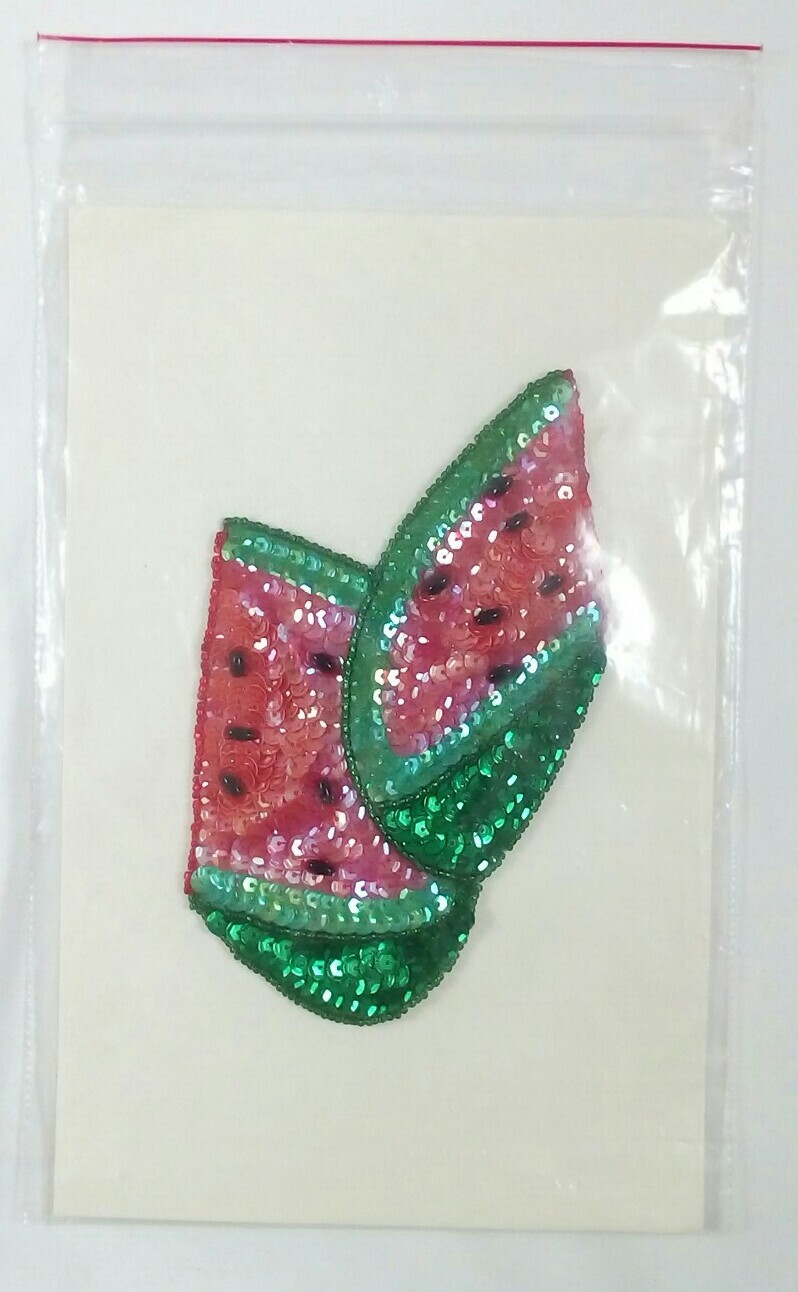 Karla Jordan Kollection WATERMELON slice Sequin Applique reusable adhesive VTG