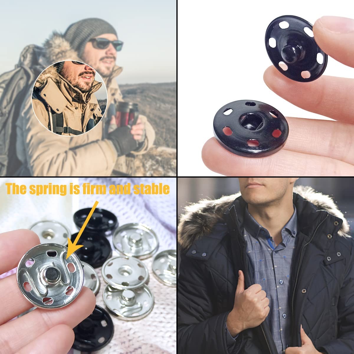 12 Sets Metal Sew on Snap Buttons 25mm Dia 25 millimeters, black, silver