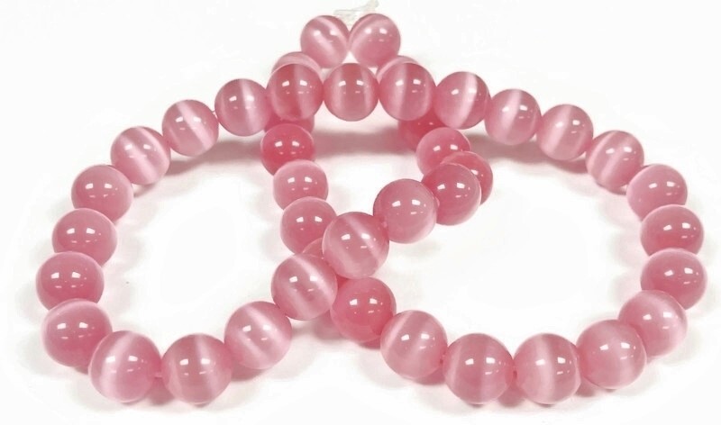 38 Cat’s Eye Fiber Optic Glass Muted Pink 10mm. Smooth Round Beads 2604