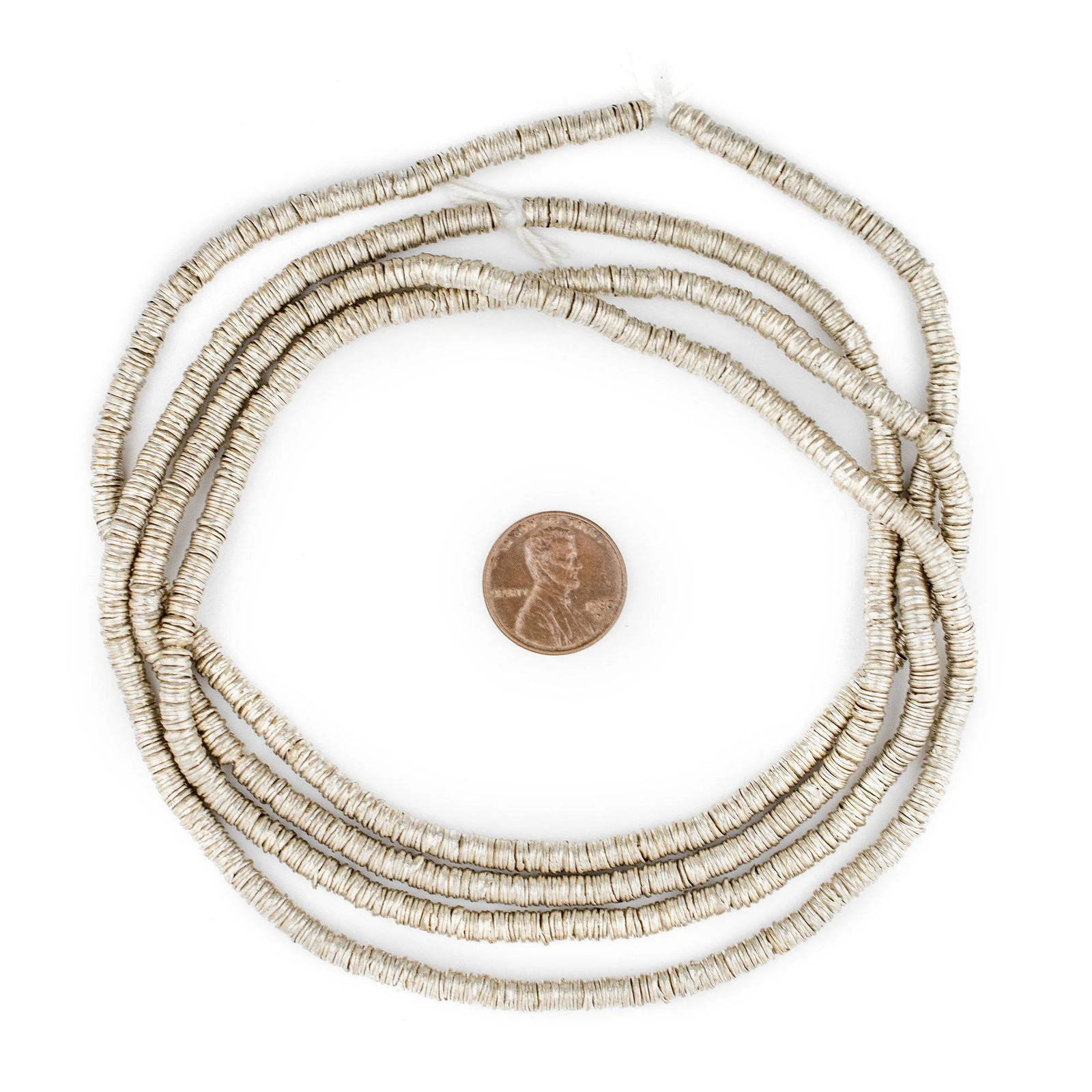 Silver Interlocking Crisp Beads 4mm White Metal 25 Inch Strand