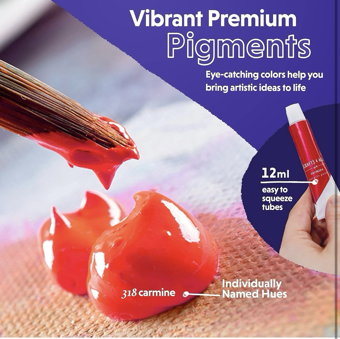 Acrylic Paint Set for Adults and Kids -24 Pack of 12Ml Paints with 3 Art Brushes