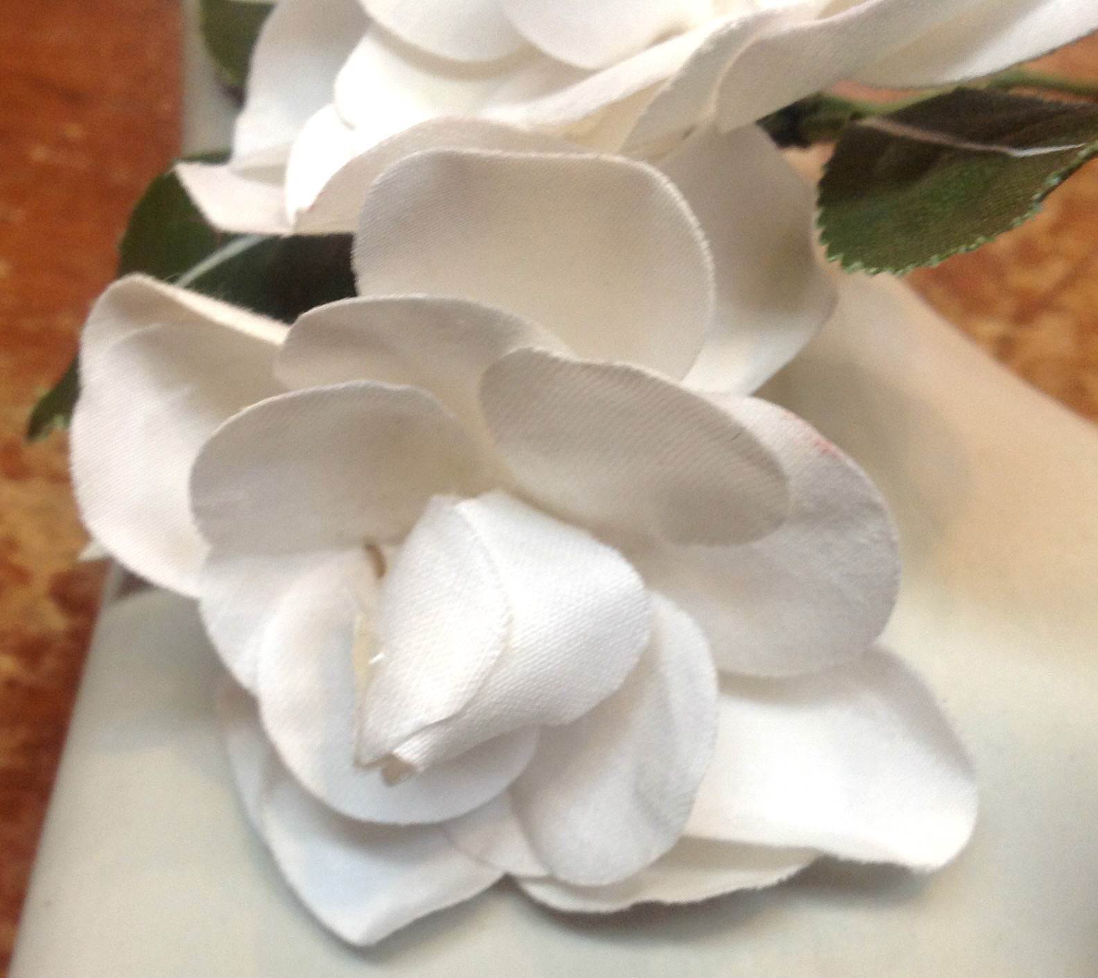 vintage linen silk white double gardenia leaves made in Czechoslovakia 1 spray