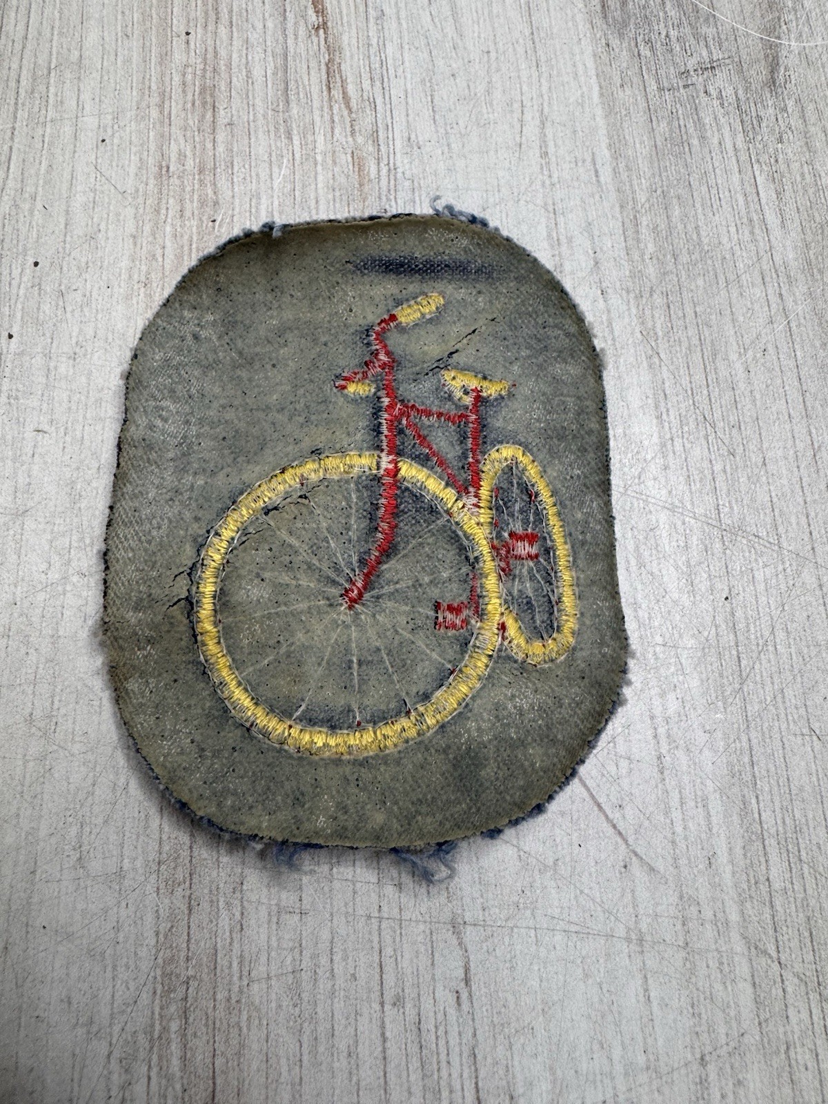 Vintage Bicycle Embroidered Patch Denim Red And Yellow High Wheel