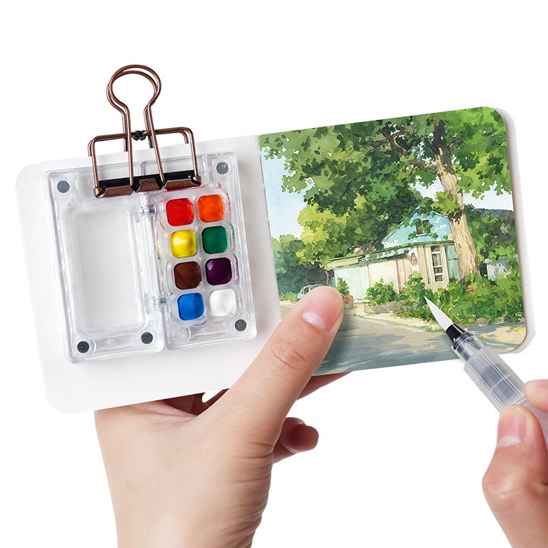 Portable Watercolor Paint Set, Mini Travel Kit With Paint, Brush, Sketchbook APS