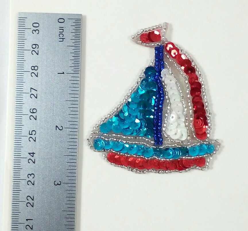 Karla Jordan Kollections SAILBOAT Sequin Applique removable adhesive VTG 1990s
