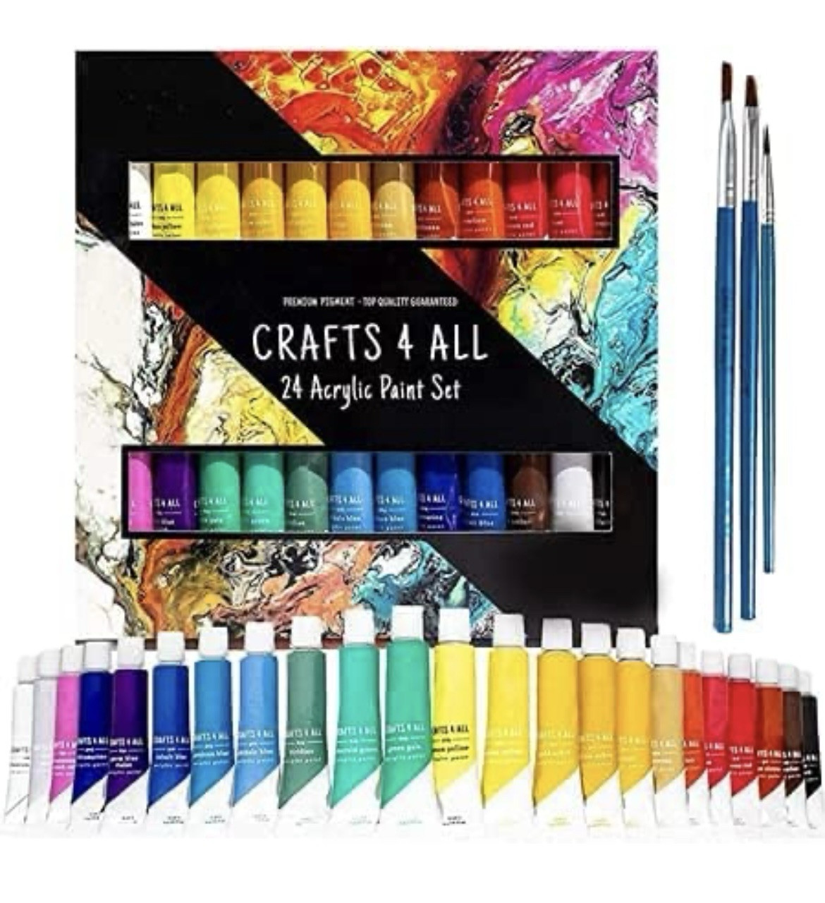 Acrylic Paint Set for Adults and Kids -24 Pack of 12Ml Paints with 3 Art Brushes