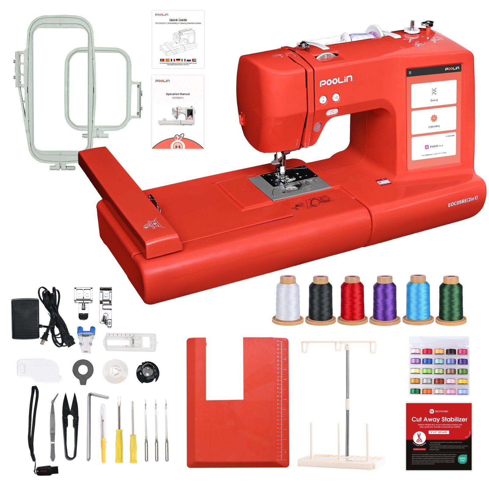 POOLIN EOC05RE(2in1) Sewing and Embroidery Machine Computerized With SOFTWARE.