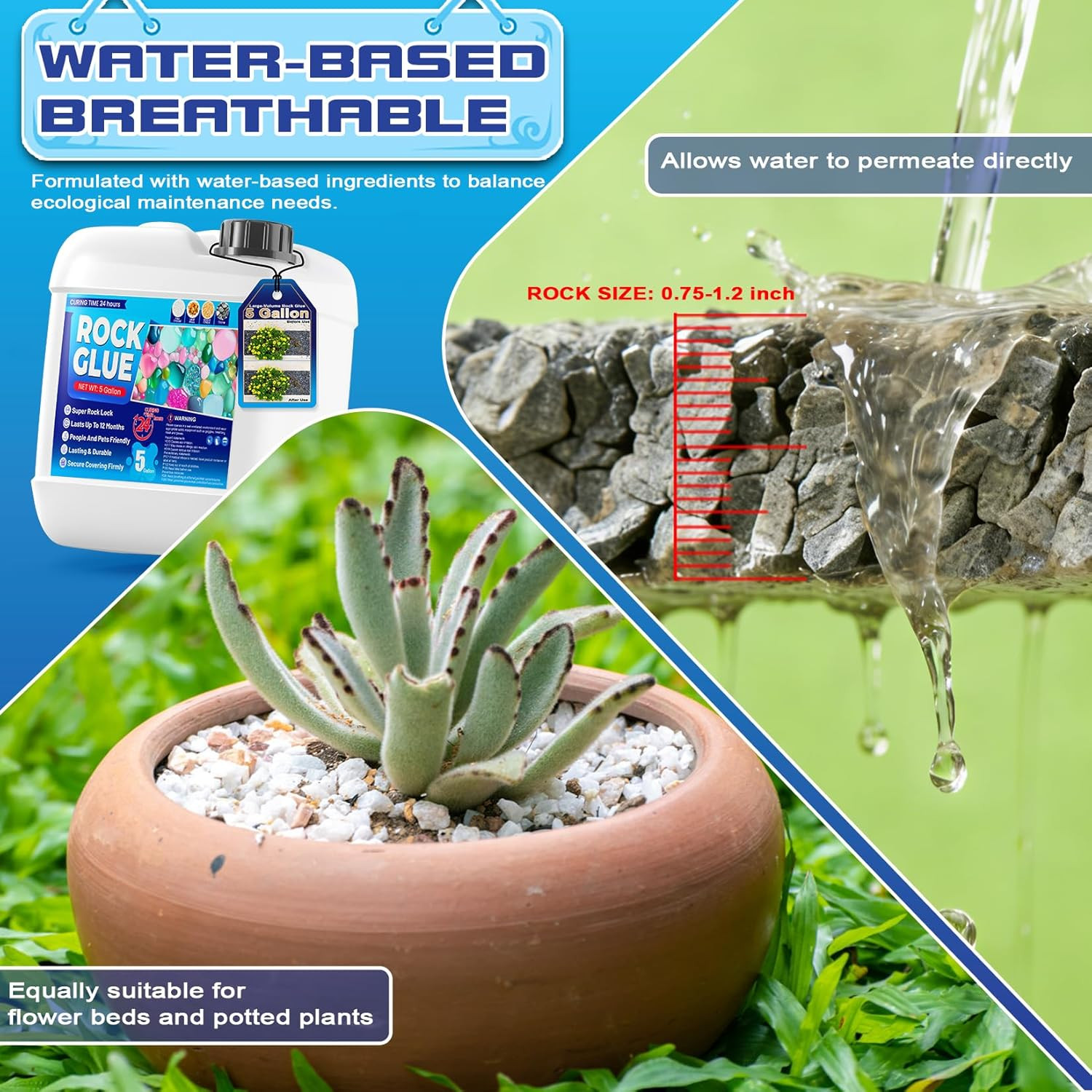 Non-Toxic Rock Glue – 5 Gallon Adhesive for Landscaping, Patios & Gardens