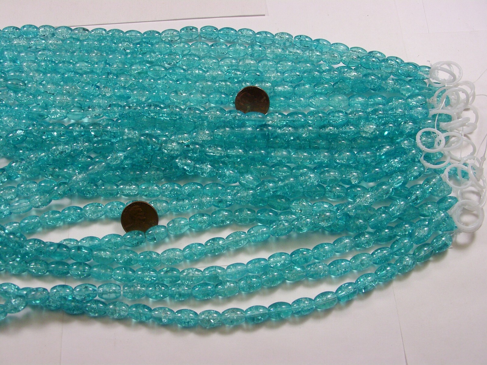 20 Strands 15″ Light Blue Oval Crackle Glass Beads Wholesale Bulk Lot 8mm x 11mm