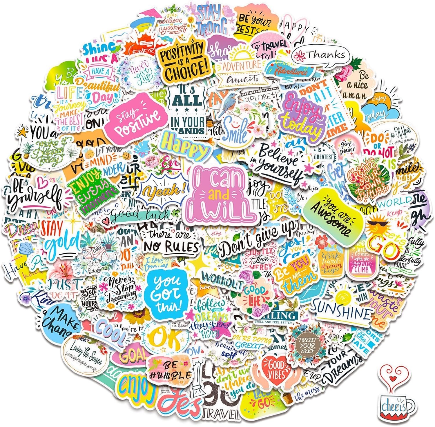 Fun & Inspirational Waterproof Vinyl Stickers – 150 Unique Designs for All Ages
