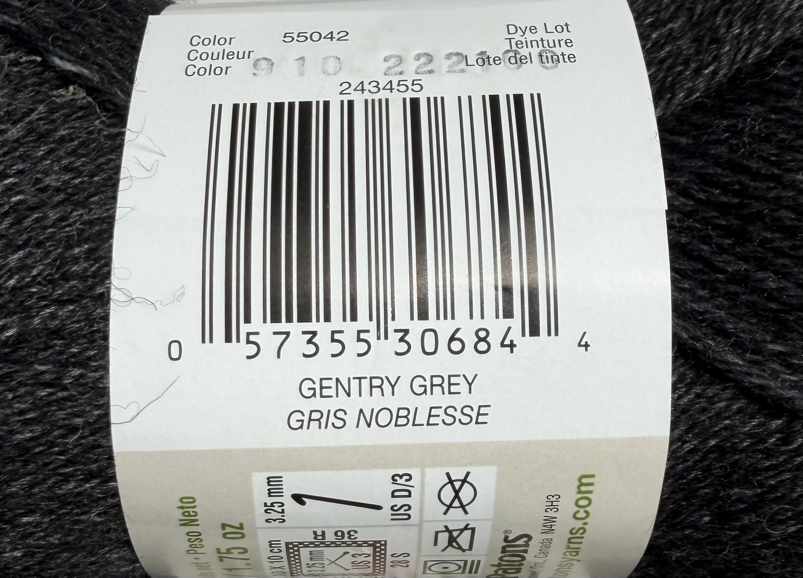 Lot of 2 – Patons Kroy Socks Wool Blend Super Fine Sock Yarn- Gentry Grey