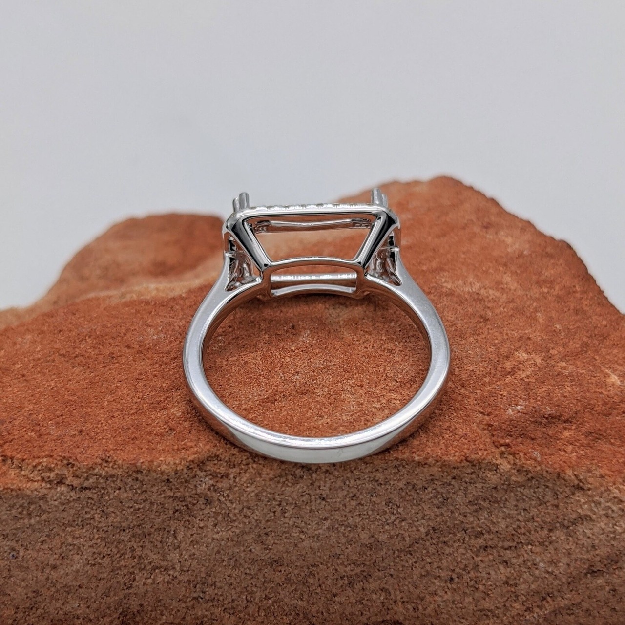 Solid 925 Silver 8x6mm Emerald Cut Ring Blank Pave CZ Halo Semi Mount Setting
