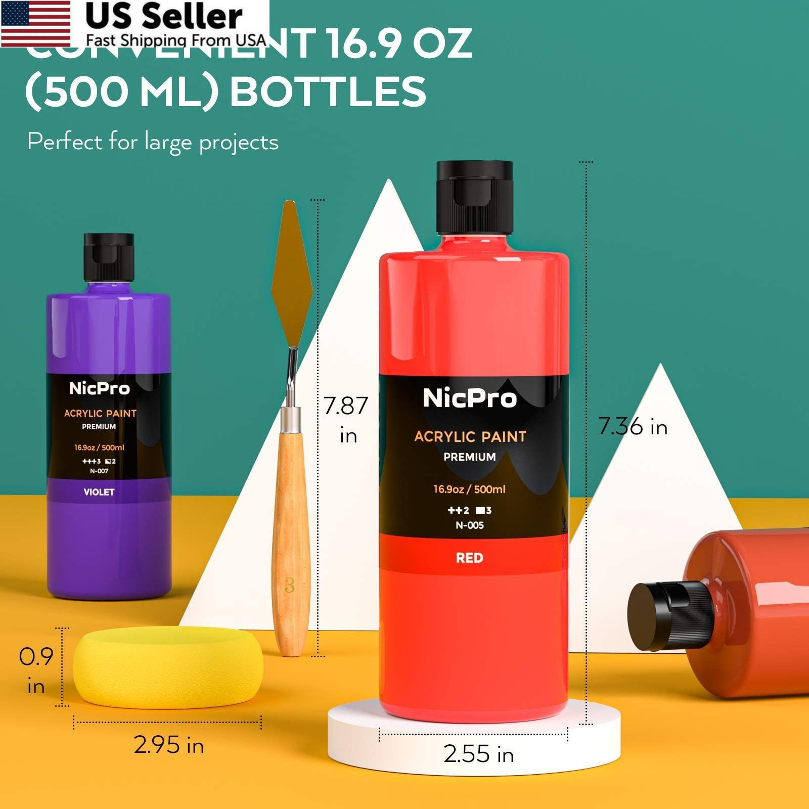 Nicpro 14 Colors Large Bulk Acrylic Paint 16.9 Fl Oz (Pack of 14), 14