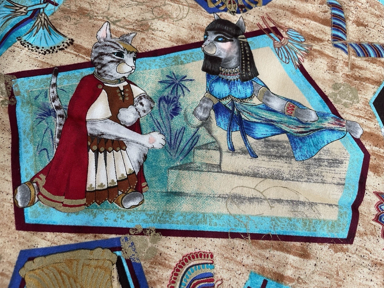 Michael Miller Paw Prints of Egypt CM390 Egyptian Mummy Cats Fabric 43”W X 66”