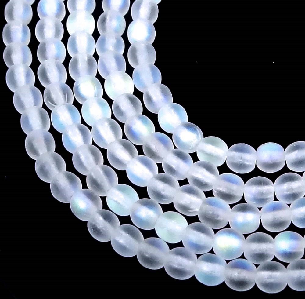100 Czech Glass Round Beads – Matte AB moonstone: Crystal 4mm