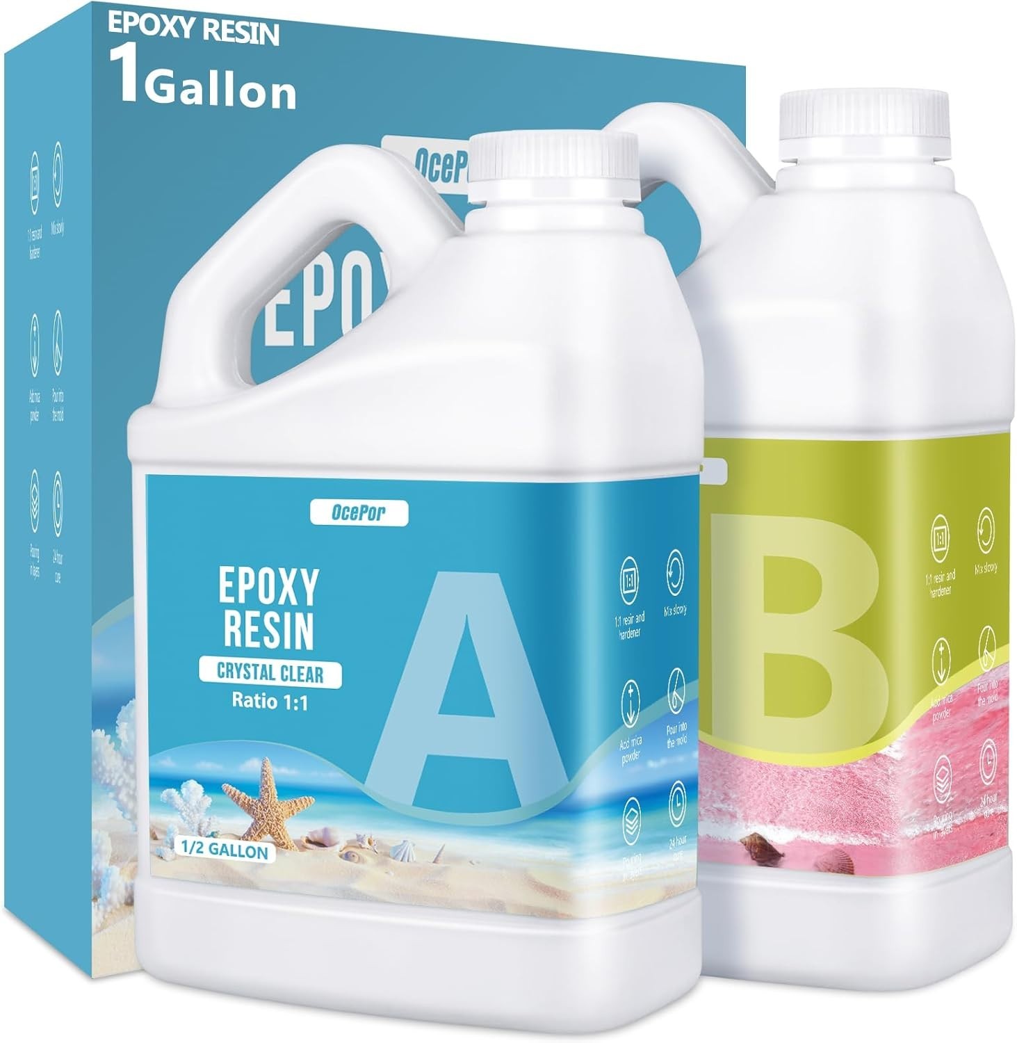Epoxy Resin 1 Gal, Crystal Clear Epoxy Resin Kit, No Yellowing No Bubble Easy