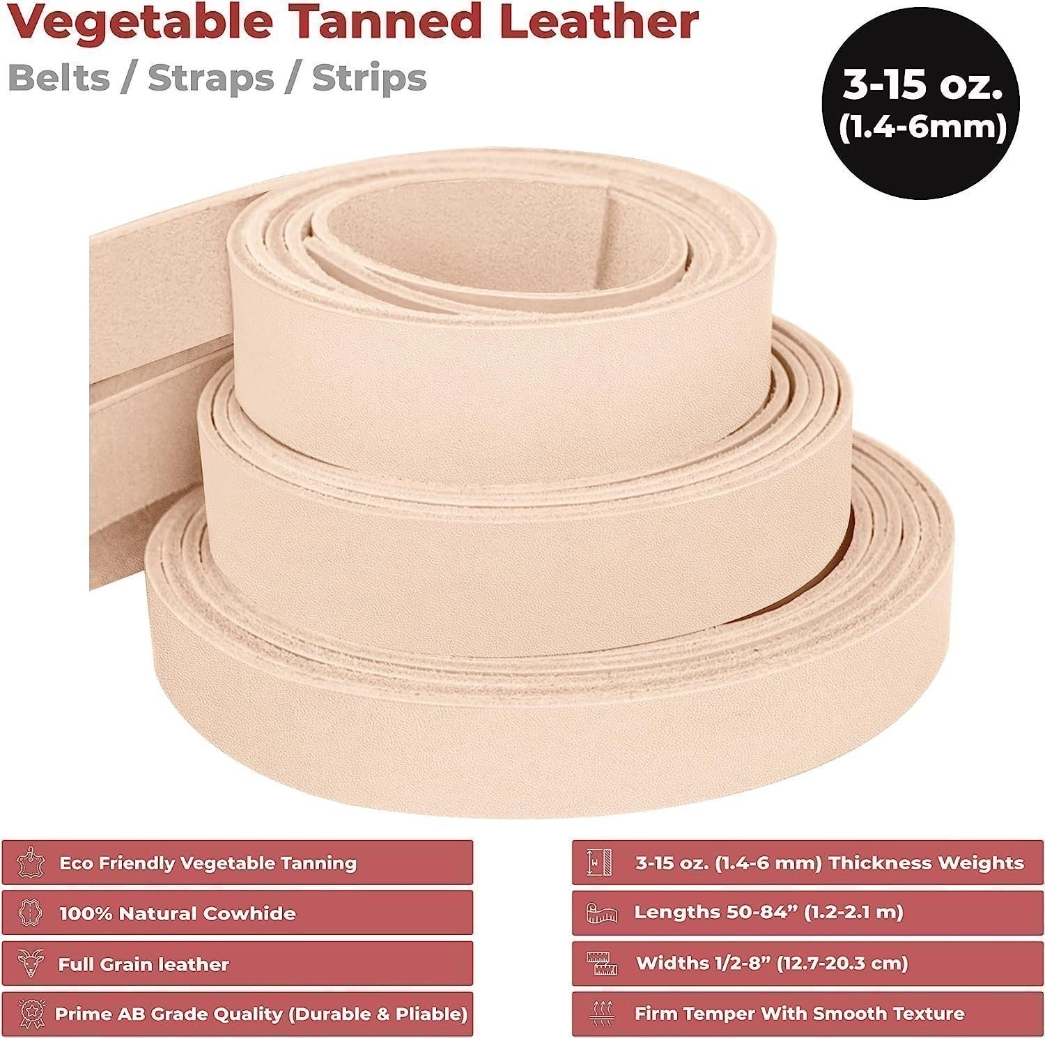 ELW Leather Blank Belt – 8-9 to 13-15 oz Thickness Cowhide Vegetable Tanned