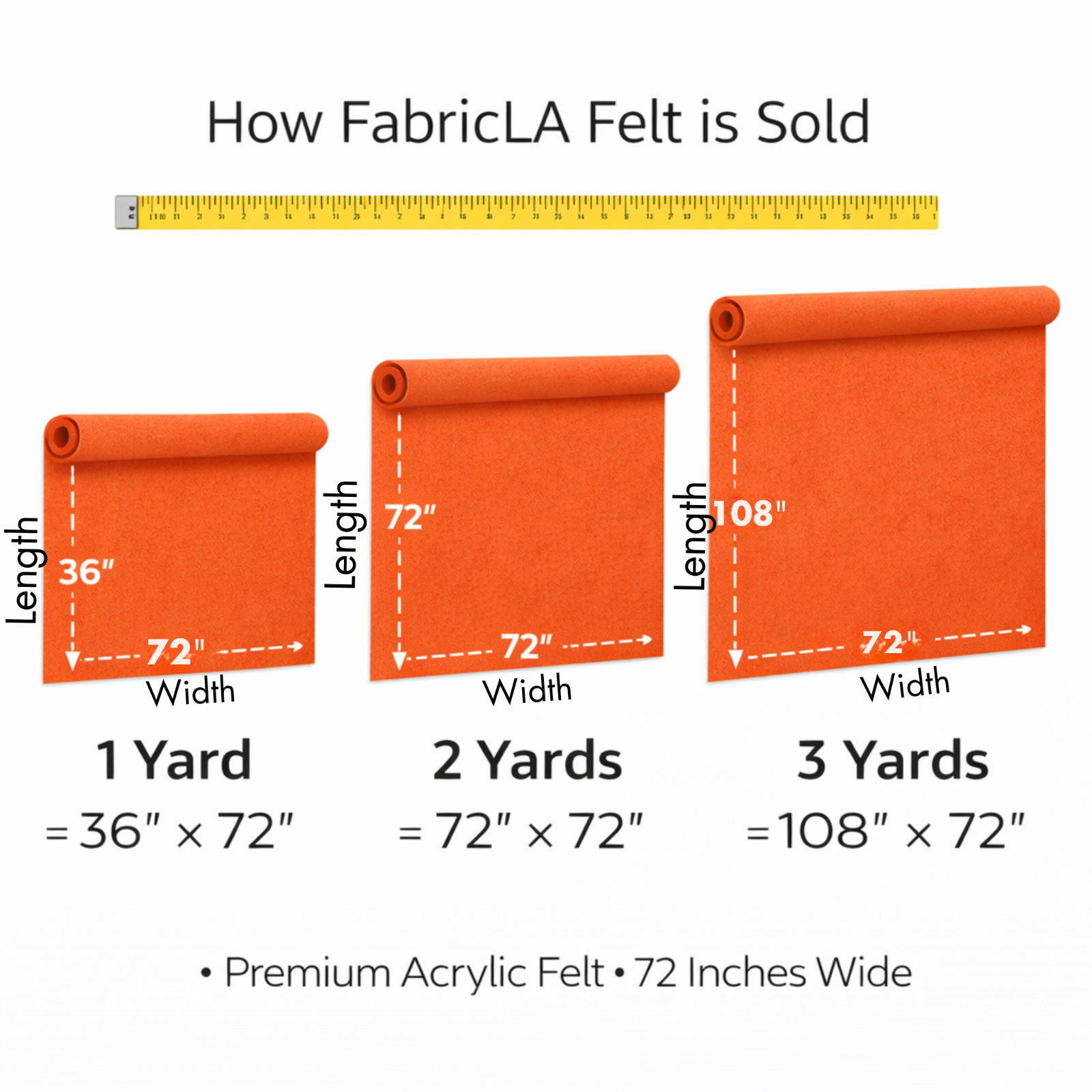 FabricLA Craft Felt Fabric – 36” Wide – 1.6mm Thick Felt Roll for DIY, Sewing
