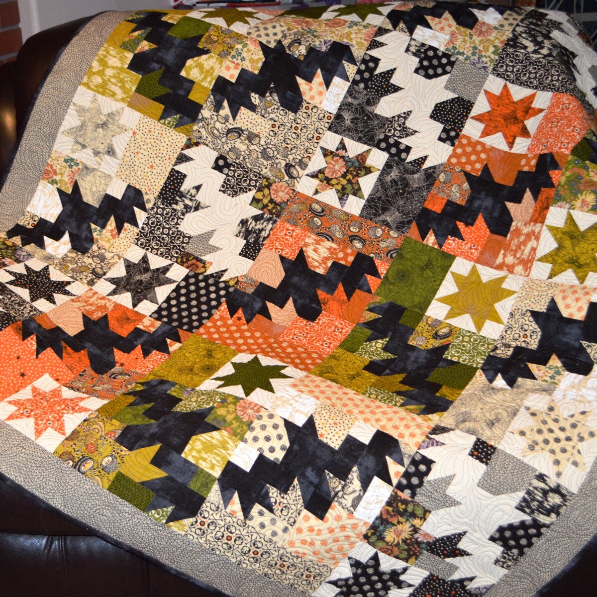 Night Flight ~ BasicGrey Quilt Pattern ~ Halloween bats stars pieced Basic Grey