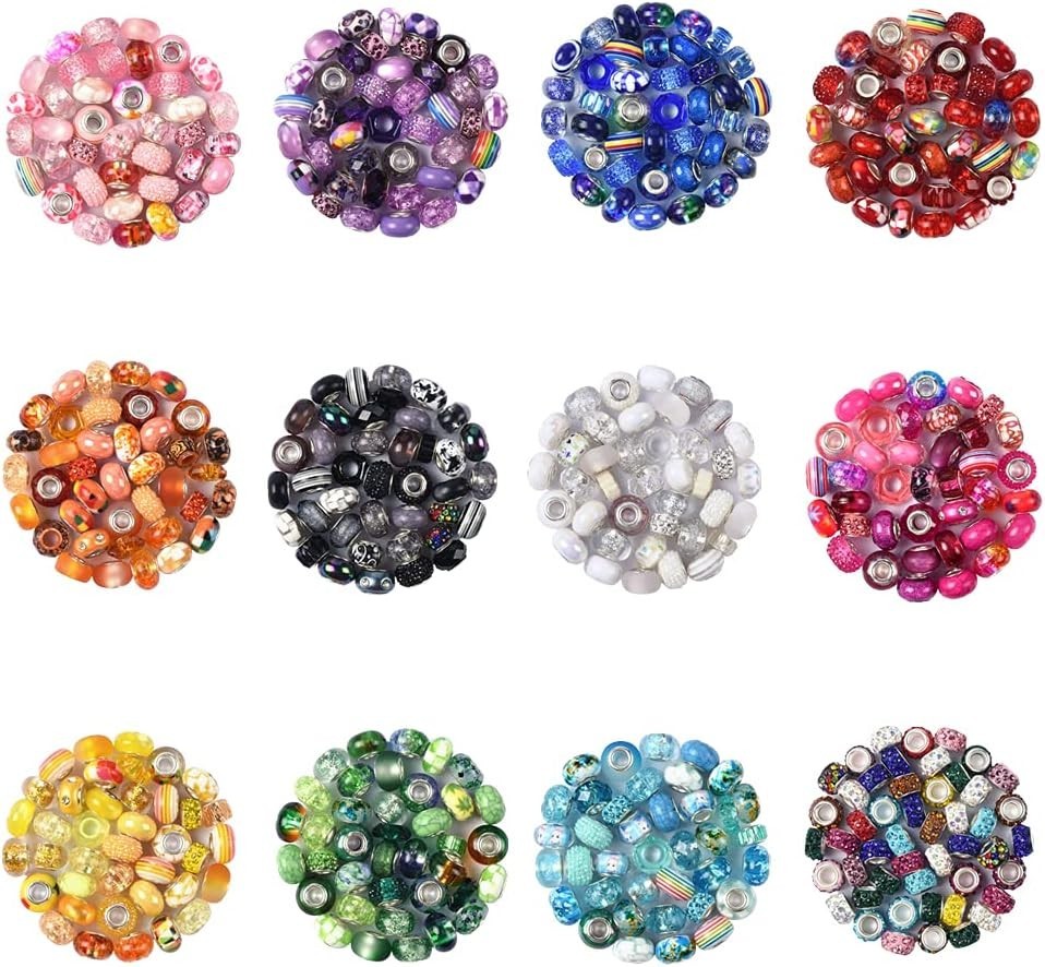 200-Piece Rainbow European Large Hole Beads Set for Vibrant Jewelry Making