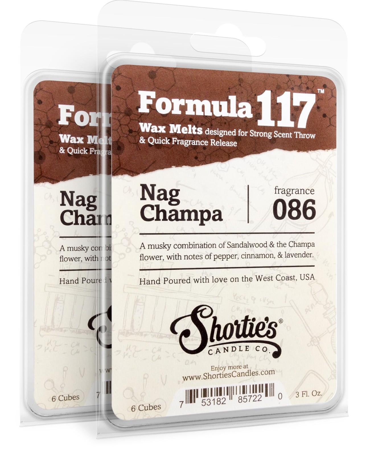 Shortie’s Candle Company Nag Champa Premium Wax Melts 2 Pack 3 ounces, Brown