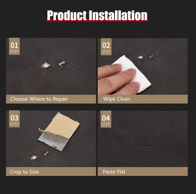 Self Adhesive Vinyl Faux Leather Fabric Repair Patch Kit for Car seat Sofas