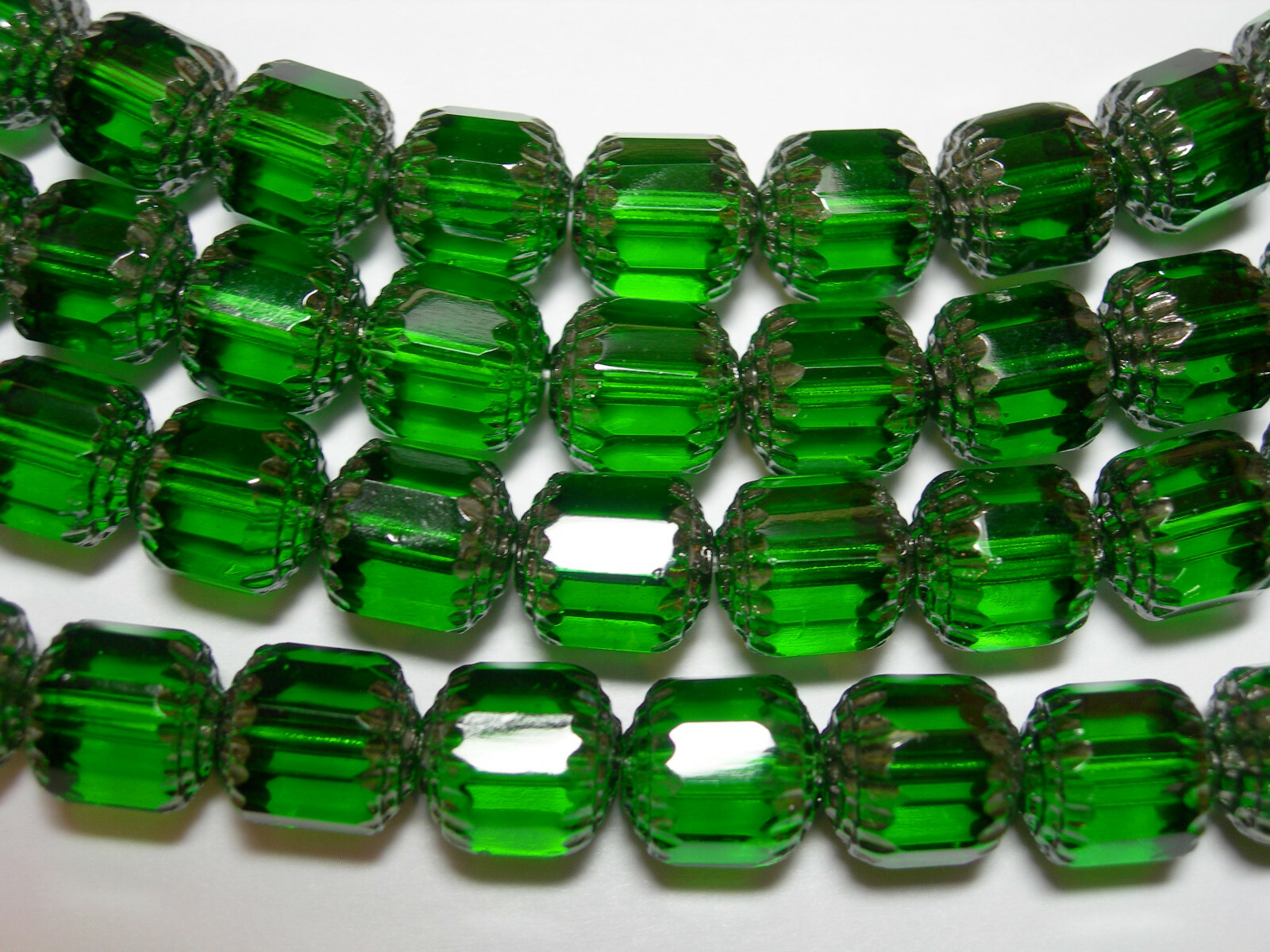 10 Emerald Green with Silver Cathedral Czech Glass 10mm beads