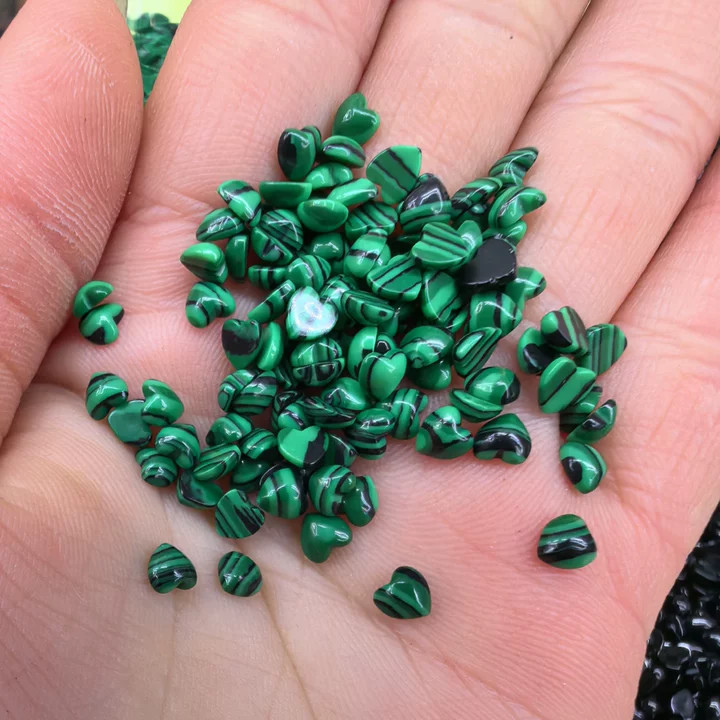 50pcs 4mm Artificial Malachite Stone Heart CAB CABOCHON Jewelry Making No Hole